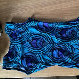 Leotard, peacock feather print, Small-Long